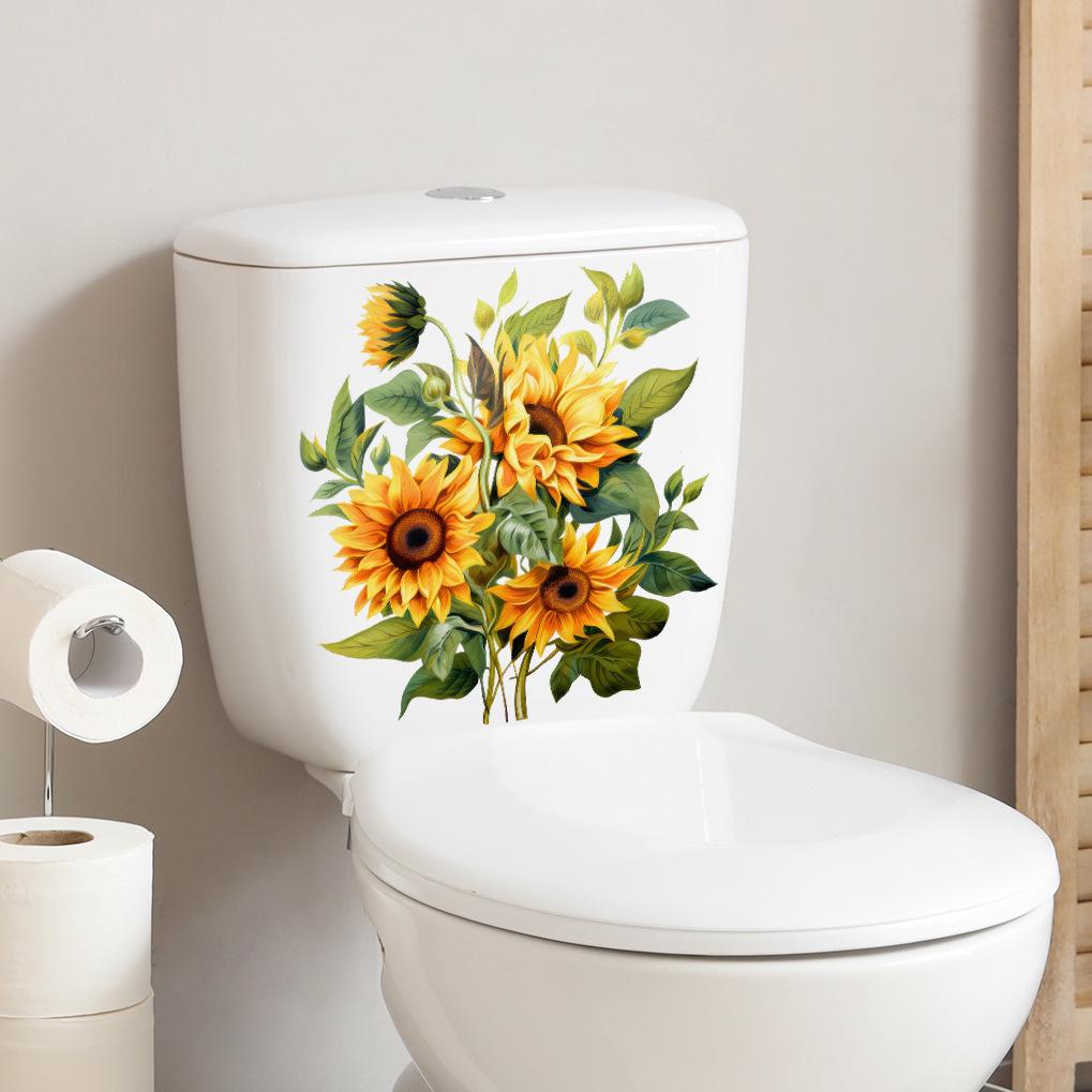 Waterproof Sunflower Toilet Wall Stickers - Self-Adhesive Bathroom Decoration