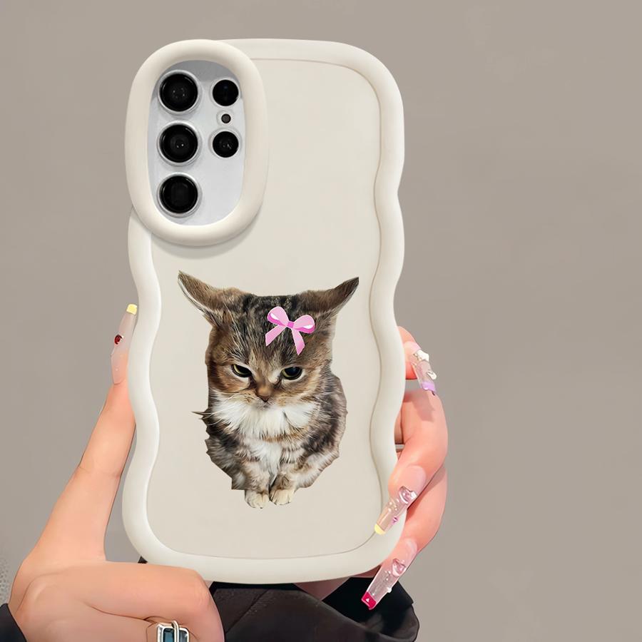 Angry Cat Bow Soft Phone Cover Case for Samsung Galaxy S23 Plus S24 S25 S21 S22 Ultra A26 S20 FE A25 A36 A24 A34 A54 A55 A35