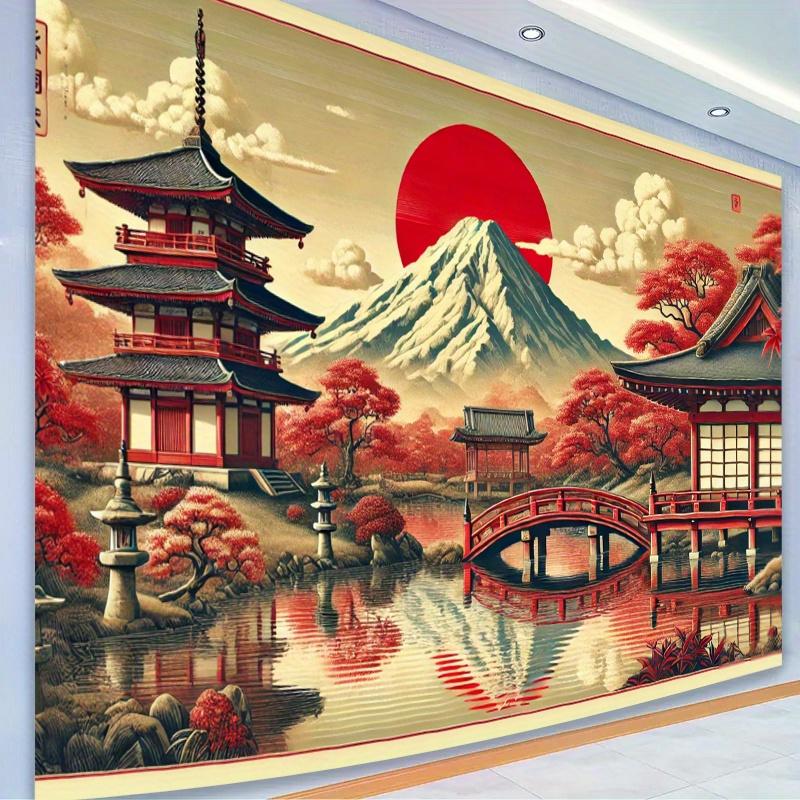 1pc Mount Fuji Japanese Scenery Tapestry - Polyester fabric, machine washable, suitable for indoor/outdoor party decoration
