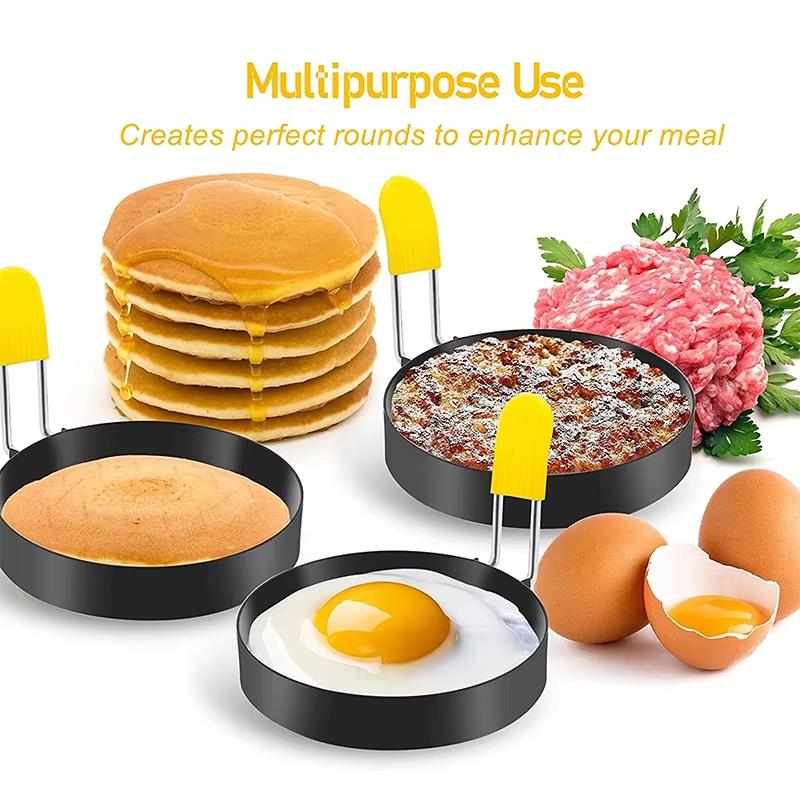 Round Egg Rings Set Stainless Steel Egg Shaper Mold with Silicone Anti-scald Handle Nonstick Egg Cooker Ring for Frying Eggs