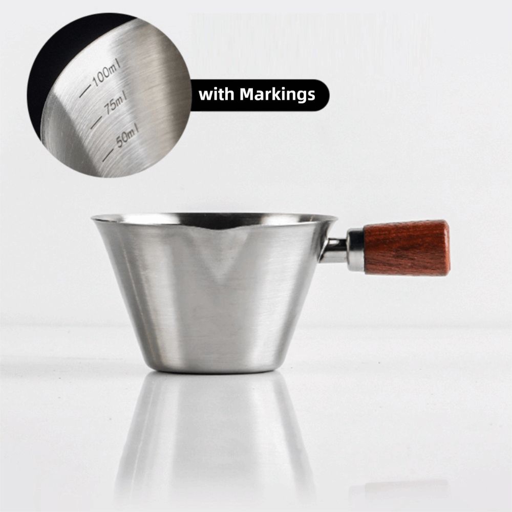 V-shaped Spout Coffee Espresso Cup Wooden Handle Coffee Extract Cup Coffee Measuring Cup  Home