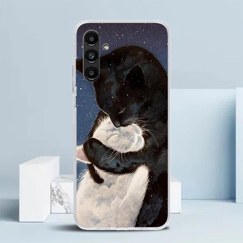 Cartoon Cute Black Cat Phone Case For Samsung Galaxy A17 A37 A57 A16 A15 A14 A13 A56 A55 A54 A53 A36 A35 A34 A33 A26 A25 A24 A23