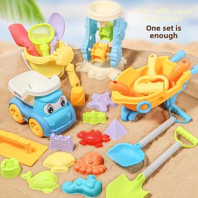 Kids' Beach Toy Set: Car, Bucket, Shovel, Hourglass, and Sand Tools for Water and Sand Play.