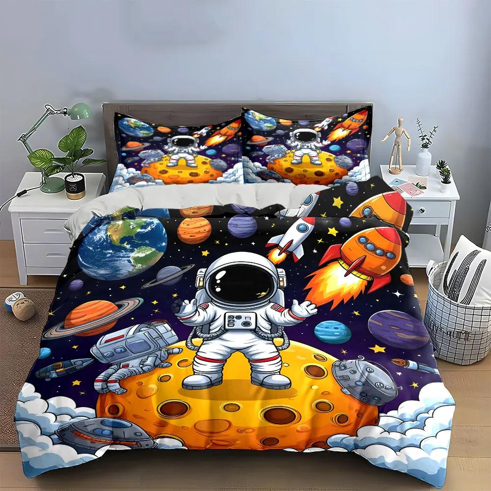 Space-Themed Astronaut Decor Set Soft Comfortable Duvet Cover Bedding Set Included 1*Duvet Cover & 2*Pillowcases Gift