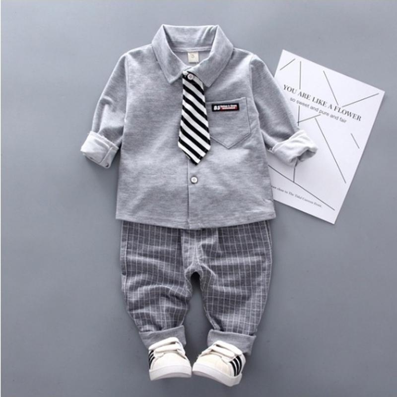 Boys Autumn Clothing Suit Kids Gentleman Boy Tie Shirt + Pants Toddler Baby Boys Outfits Clothes Set