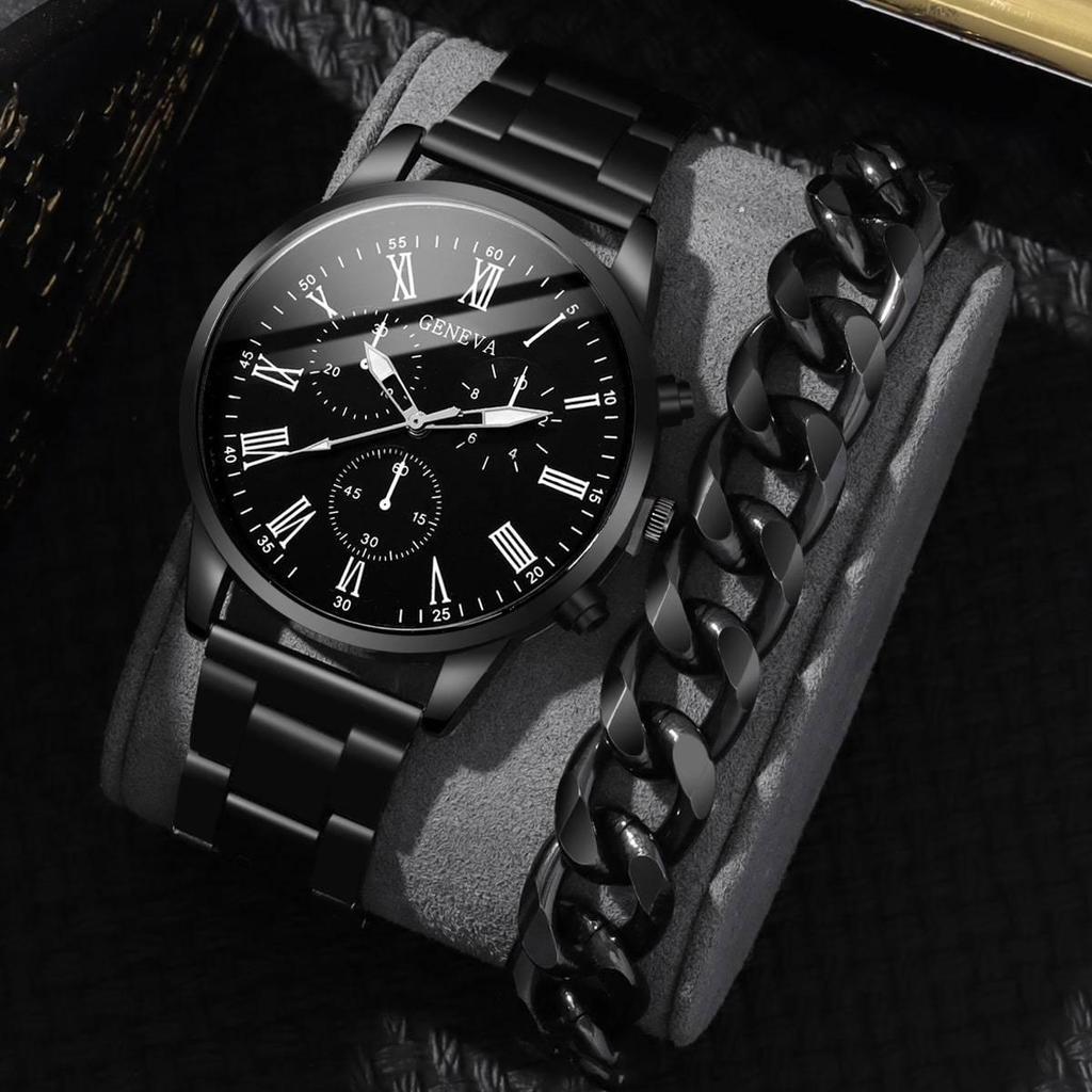 Men's 3-Piece Business Gift Set: Watch, Bracelet, and Necklace for Holidays or Birthdays