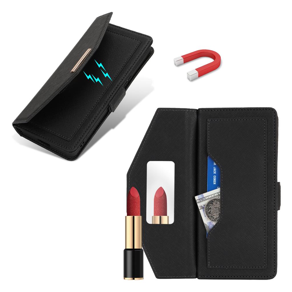 For Sony Xperia 1 IV 5G Stand Case Cross Texture PU Leather Wallet Phone Cover with Shoulder Strap/Makeup Mirror