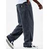 Wide-width Corduroy Patch Logo Pocket Casual Loose Straight-leg Pants for Men
