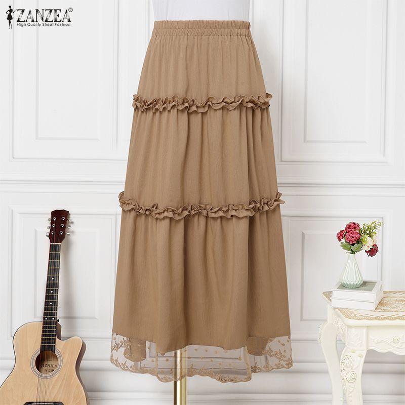 ZANZEA Dámské ležérní volné letní dlouhé sukně s elastickým pasem