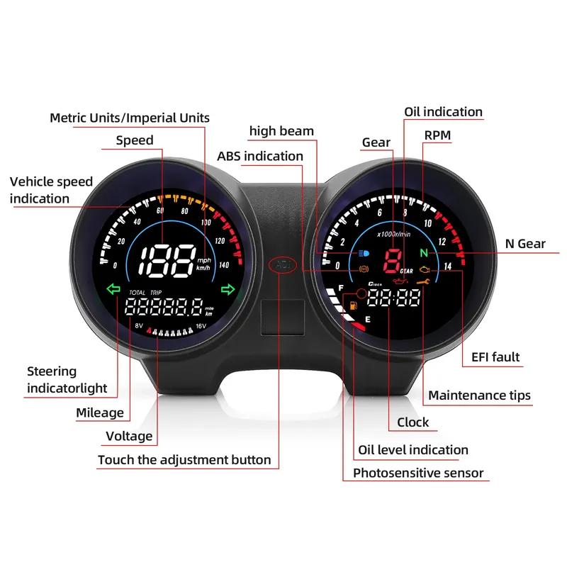 QC Motorcycle Trument Digital Tachometer Speedometer Odometer Meter Motorbike Voltmeter Fuel Gauge Kit Fits for TITAN 150 FAN