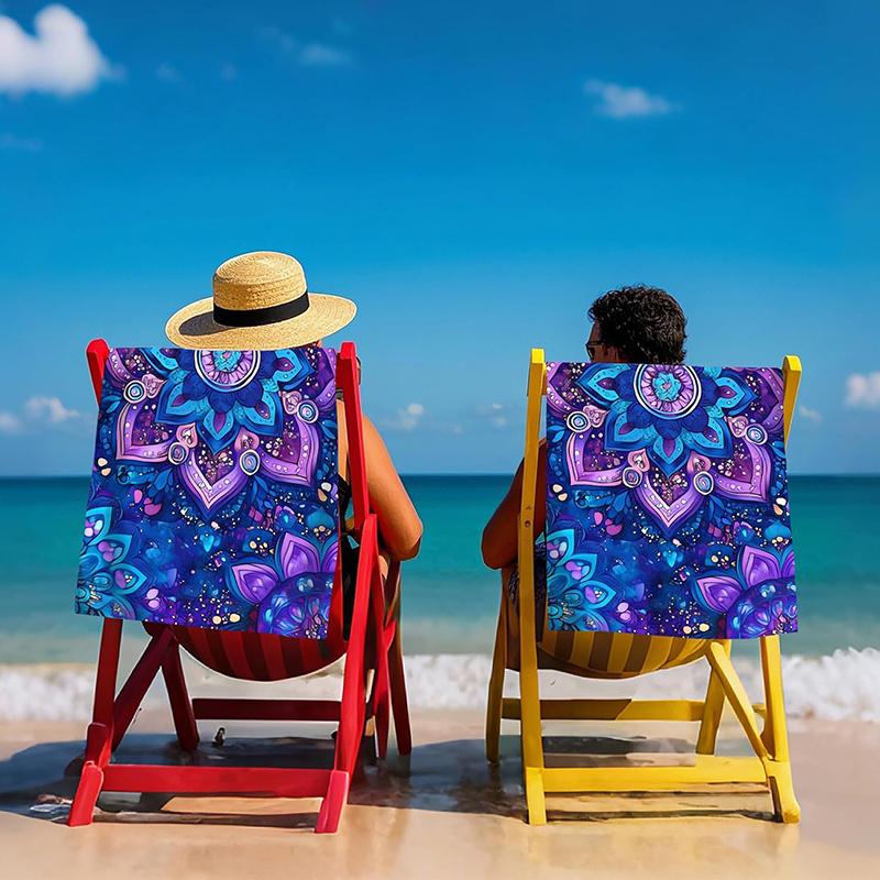 Boho Purple Mandala 2D Flat Printed Microfiber Beach Towel Sandproof Waterproof Summer Pool Vacation Bath Blanket 1Pc