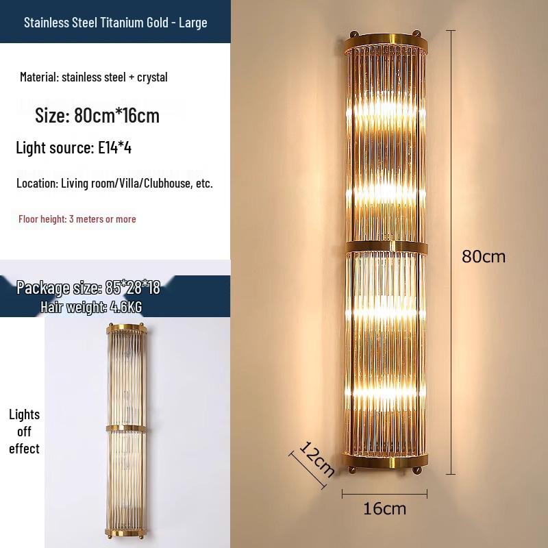 American Crystal Wall Lamp: Minimalist Nordic Stainless Steel Fixture for Living Rooms, Staircases, and Bedrooms.