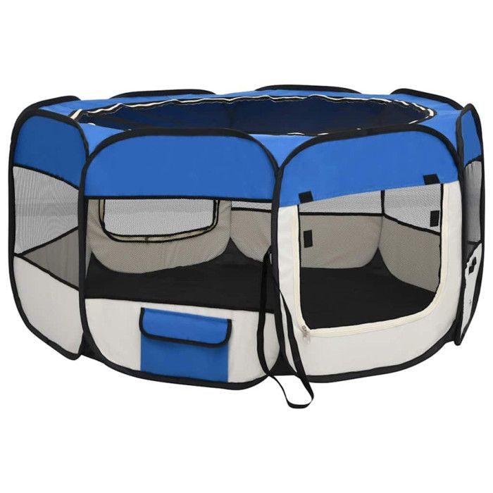 VidaXL Parc Pliable pour Chien avec Sac de Transport Bleu 125x125x61 cm Enclos 171015