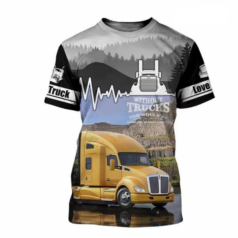 3D Digital Printing of The Latest Fashion Truck Graphic Printing T-shirt Men's Casual Short Sleeved Shirt