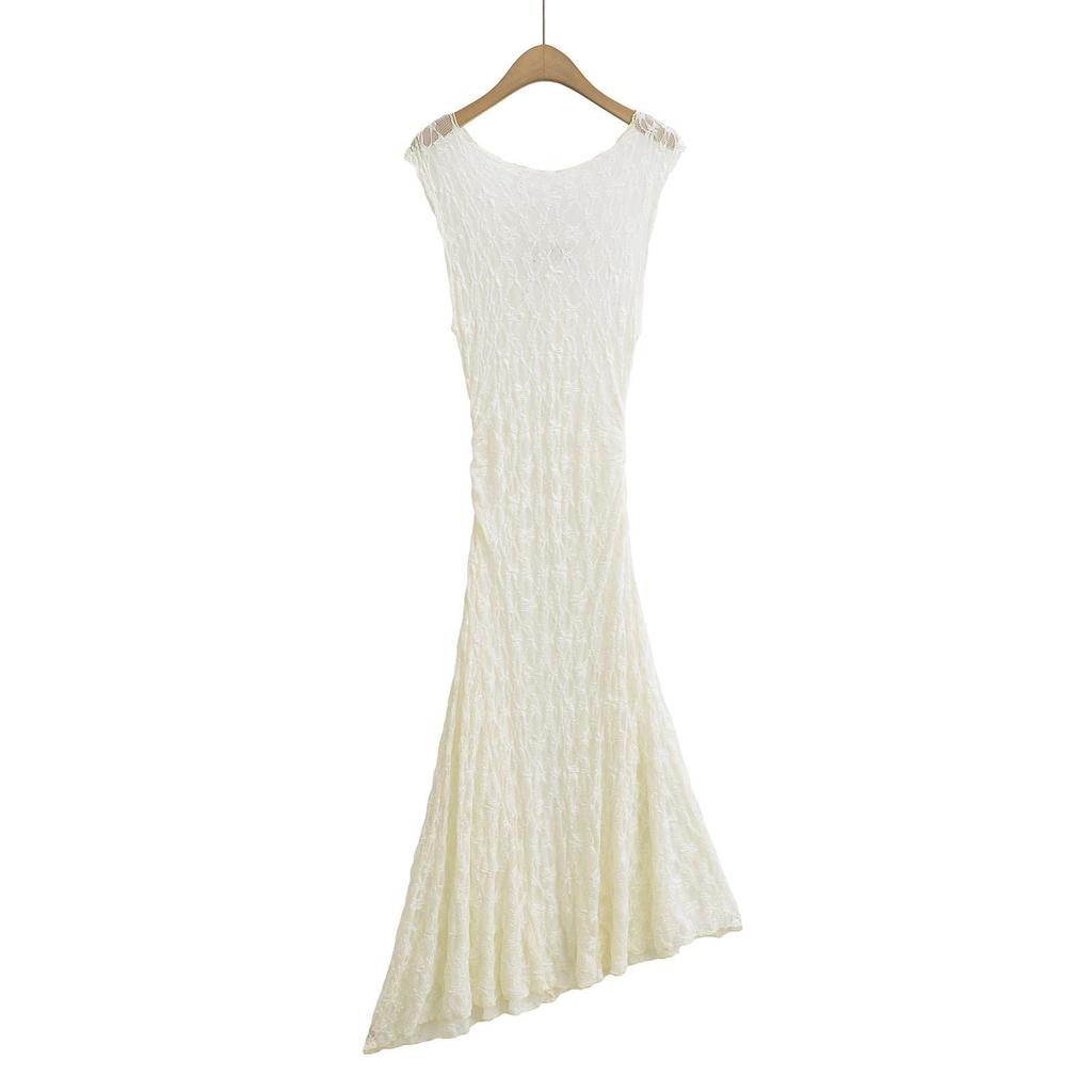 2025 Spring Women's Sweet Lace Waist-Cinching Asymmetrical Long Dress