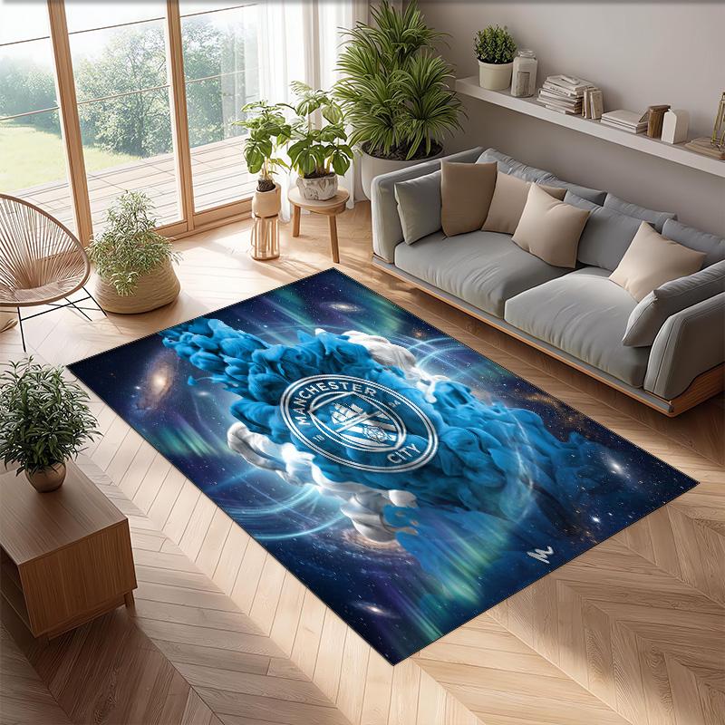 Manchester City Printed Flannel Area Rug Non Slip Soft Polyester Floor Carpet Indoor Decor Mat for Bedroom Living Room Sofa