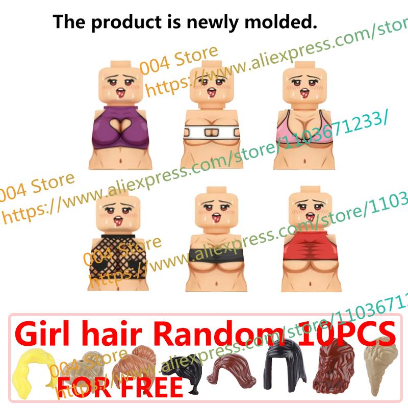 18+ Adult Building Block MOC Anime Action Figure Sexy Model Date Cartoon Swimwear Girl Hair Kit Ornament Toy Gift Collection F31