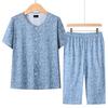 In the Elderly Women's Pure Cotton Cardigan Pajamas Summer Grandma Cotton Loungewear Mother Short Sleeves Pants Set