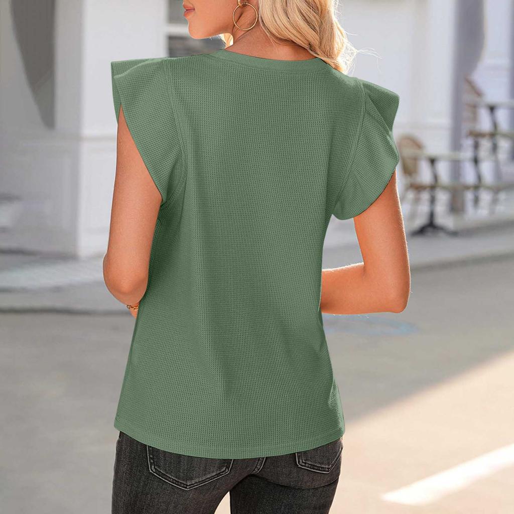 Damenmode Rundhals Kurzarm T-Shirt Farbe Locker Passform Tanktop