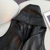 Schlankmachende Kunstlederweste Jacke Damen Locker sitzende Oberbekleidung Dünner kurzer Mantel Lässige Kapuzenweste Herbst Kleine Größe