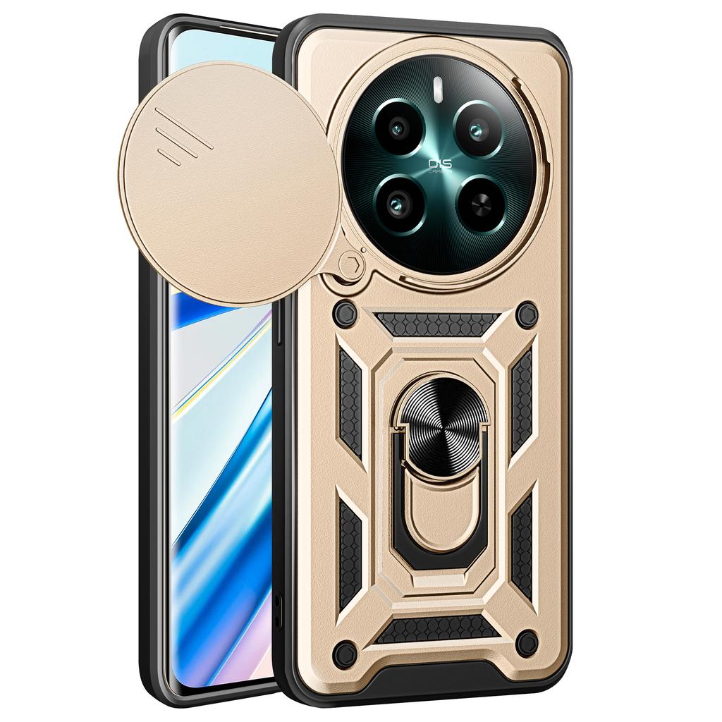 For Realme 12 4G/12+ 5G Case PC+TPU Kickstand Phone Cover with Slide Lens Protector