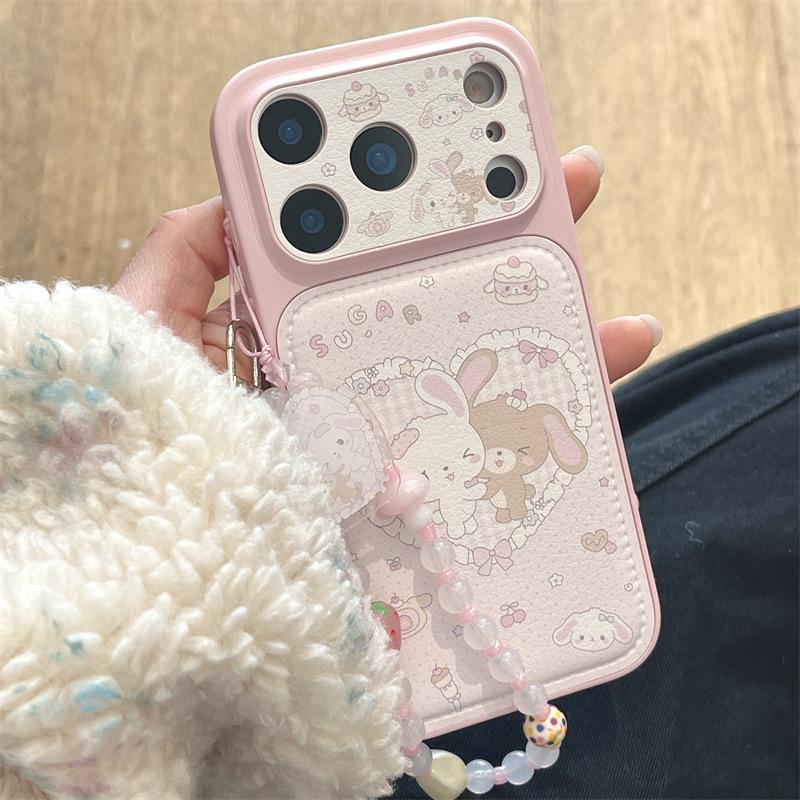 Korean Plaid Heart Bunny iPhone Case for 17/16ProMax/15/14 Girly Style