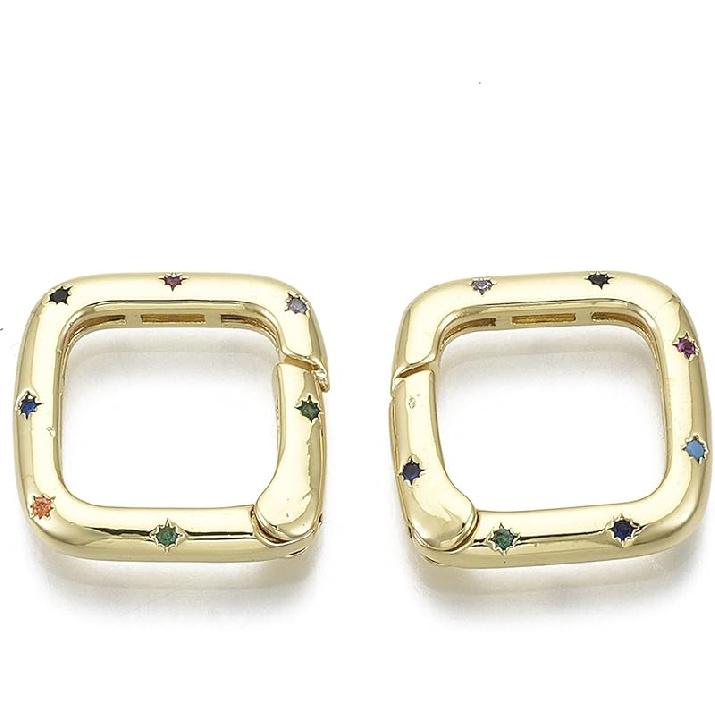 Craftdady 5ps Micro Pave Cubic Zirconia Spring Gate Ring Clasp CZ Rhinestone Golden Brass Oval Trigger Spring Snap Clip Hook Buckle for Keychain