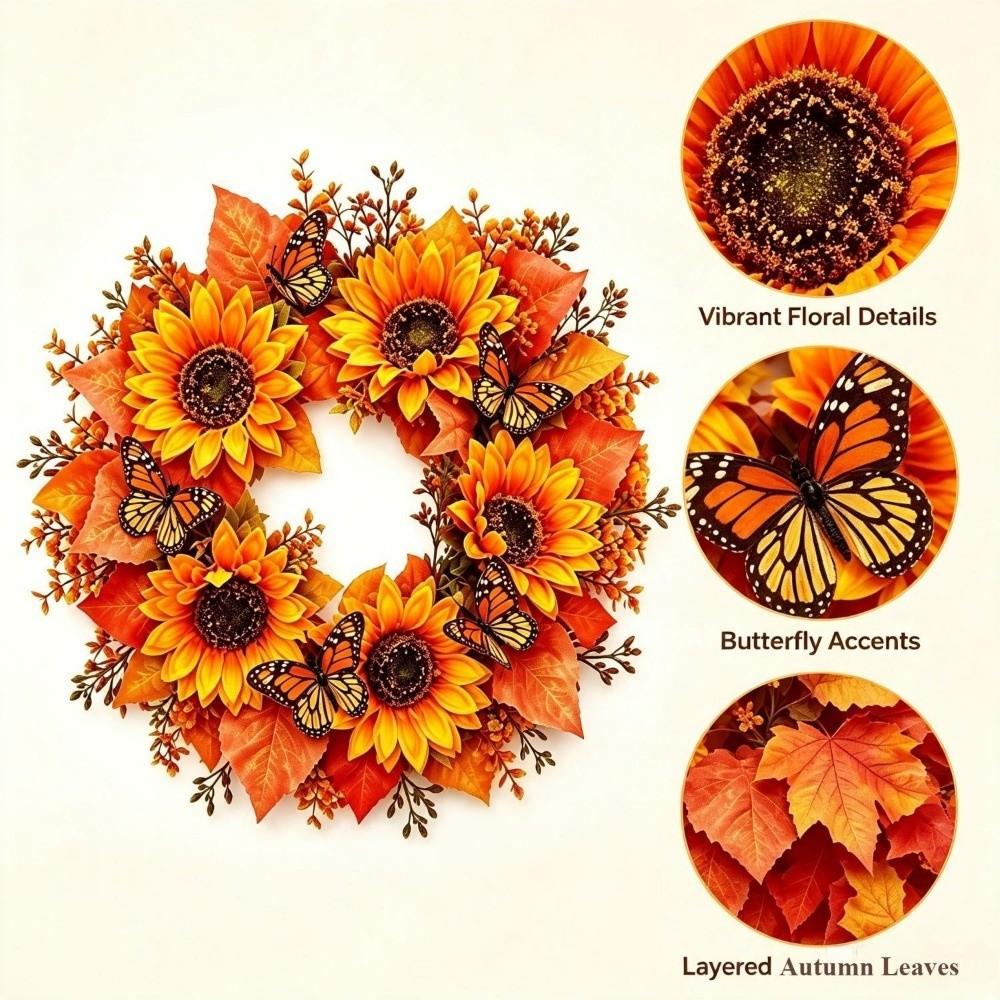 Thanksgiving Pumpkin Maple Leaf Wreath Rustic Style Autumn Wreath Harvest Wreath Indoor Outdoor