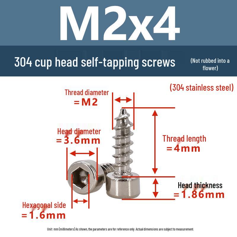 304 Pan Head Self-Tapping Coarse Thread Screw M1.7-M6 with Hex Socket