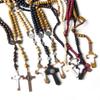 In Stock: Natural Wood Bead Cross Rosary Necklace - Hand-Woven Prayer Jewelry