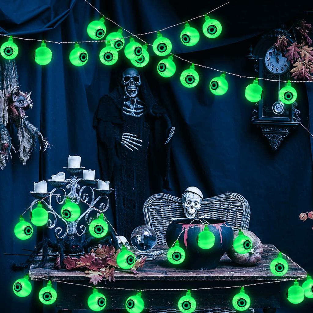Halloween Decorations Eyeball String Lights Decor Clearance for Home-Battery Operated w/8 Modes Twinkle Green Lights for Halloween Party