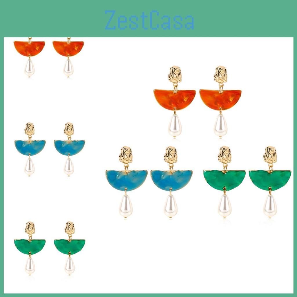 Chic European American Style Alloy Half-round Pearl Earrings For Women Summer 2021