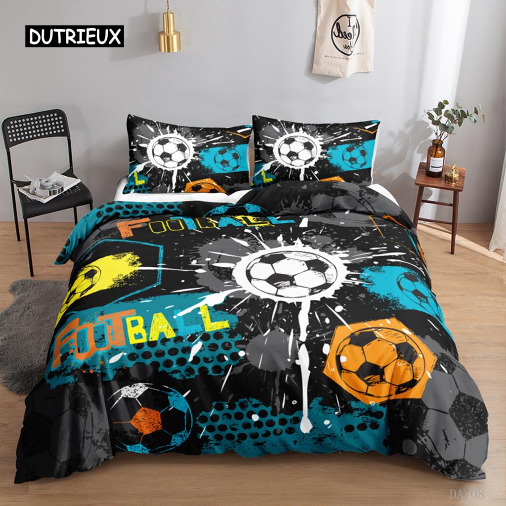 Football Duvet Cover Set 3D Football with Fire Teen Bedding Sets Boys Sports Twin Double Queen King Size Polyester Qulit Cover