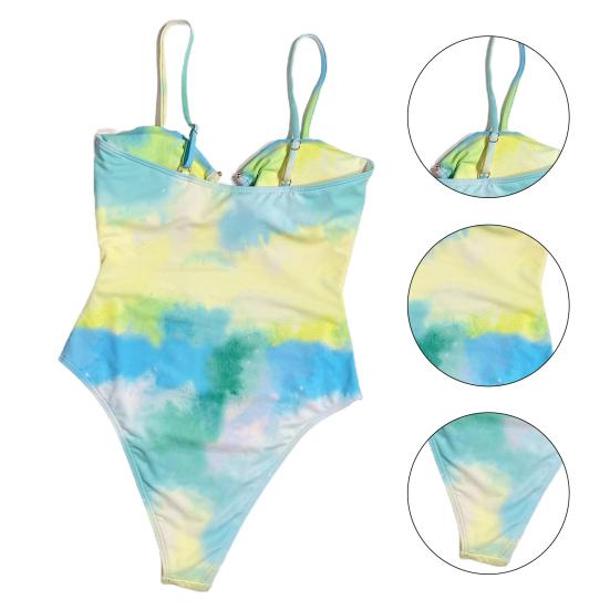 Women Bikini Tie Dye Hollow One-piece High Waist Slim Monokini Swimwear Beach