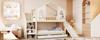 Children's Bunk Bed 90 X 200 Cm, House-Shaped with Curved Windows, with Storage Ladder and Slide, Drawers, Double Bed, Wood Color