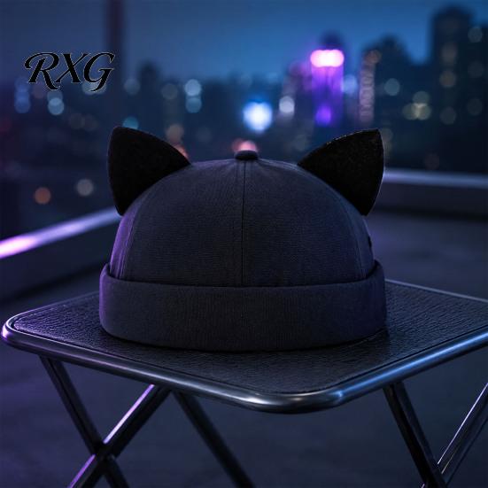 Leichter Modehut für Damen, Kappenhut ohne Schirm mit Katzenohren, Niedrige Schiebermütze, Verstellbare Skullcap, Stilvolle Unisex-Kappe für den täglichen Gebrauch, Schiffermütze
