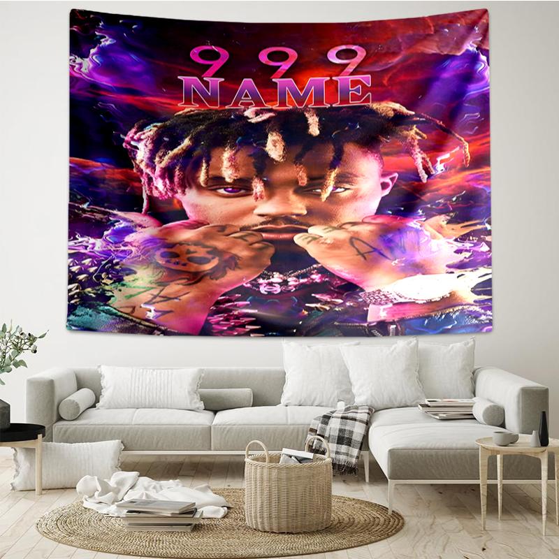 Custom Name Juice WRLD Print Tapestry, Backdrop, Easy Setup, Ideal for Bedroom, Office & Living Room, with Aesthetic Wall Hanging Decor.