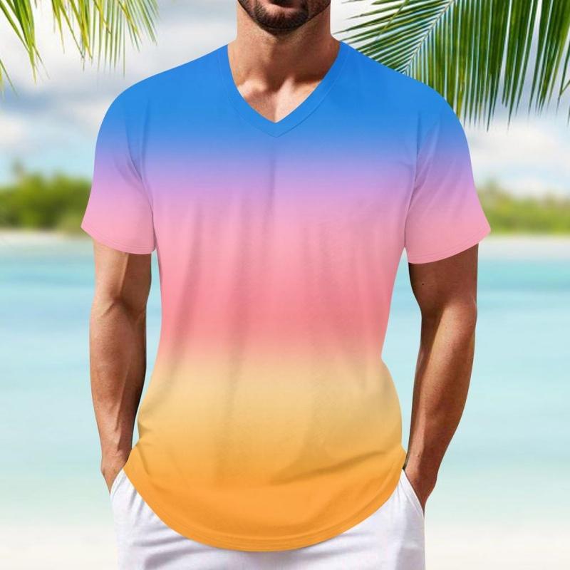3D Printed Gradient Colorful T-Shirt For Men Fashion Graphic Tees Casual Sports Loose Round Neck T Shirts Short Sleeve Tops