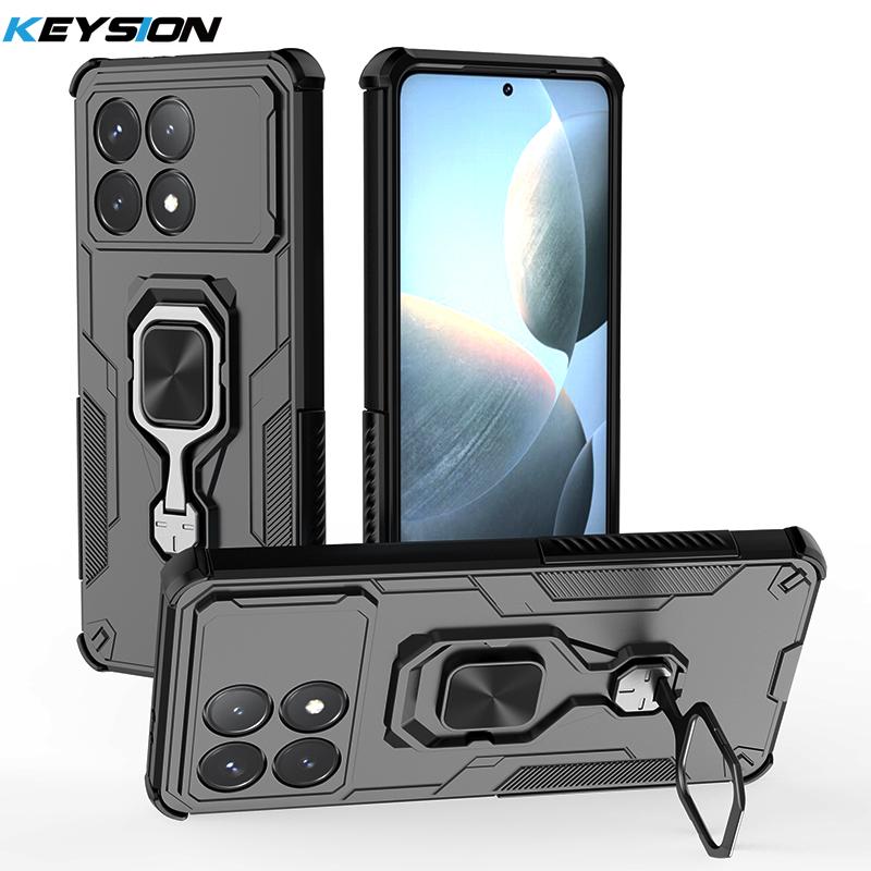 KEYSION Shockproof Armor Case for POCO F6 Pro Soft Silicone+PC Upright Metal Ring Stand Phone Cover for Xiaomi POCO X6 Pro 5G