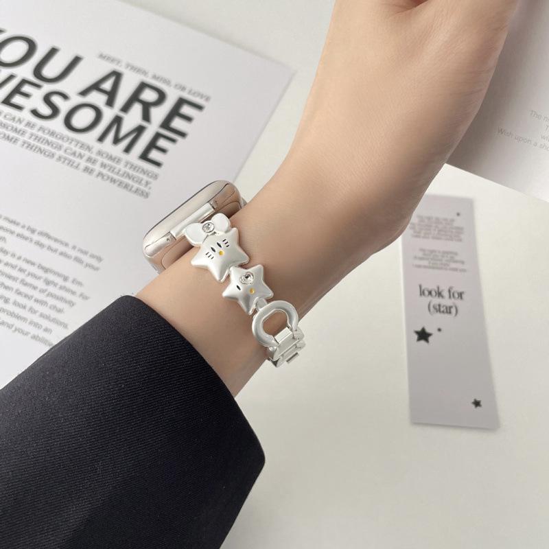 Compatible Watch Band for Apple Watch 11, iWatch Series 109876E, Huawei GT5, and Xiaomi 9 Pro - Bow Star Chain Design