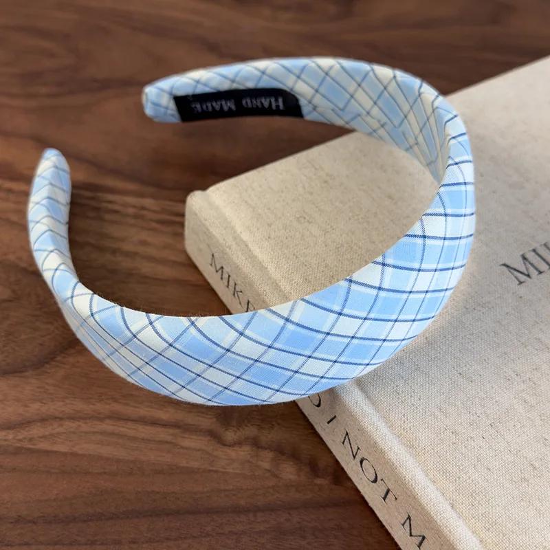 New Sweet Fresh Colorful Plaid Headbands Wide Sponge Hair Band Woman Retro Temperament Hair Hoop Female Fashion Hair Accessories