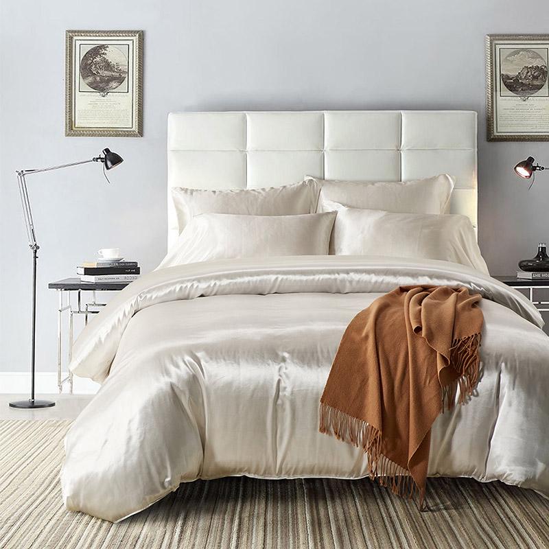 

Colorful Duvet Silk Cover Luxurious Satin Comforter bedding Duvet Set Size King US-Twin(2pcs)-168*229cm білий