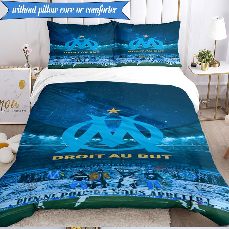 3PCS Olympique Football Crest Printed Soft Bedding Set,Including 1pc Duvet Cover And 2pcs Pillowcases Perfect for Bedroom, Dormitory, Fan gift