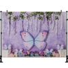 LS Colorful Purple Butterflies Garden Backdrop Kids Baby 1st Birthday Cake Smash Photocall Floral Spring Photo Props Background