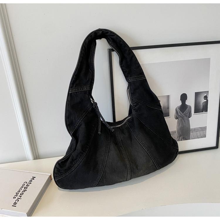 Vintage Denim Armpit Bag for Women Versatile Korean Design Dual Shoulder Bag