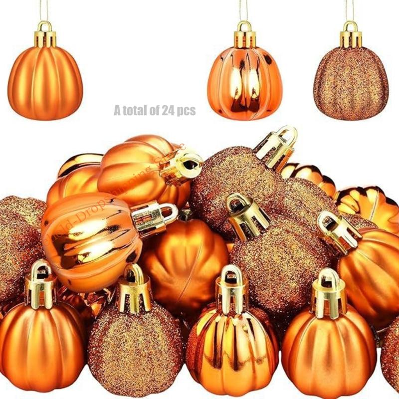 24 Pcs Pumpkin Ball Hanging Ornament Fall Pumpkin Thanksgiving Tree Decorations For Indoor Outdoor Christmas Party China Mainland