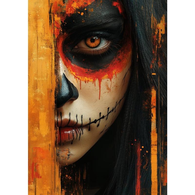 Los Muertos Girl Day of The Dead Skull Makeup Portrait Posters and Prints Canvas Painting Wall Art Picture for Room Home Decor