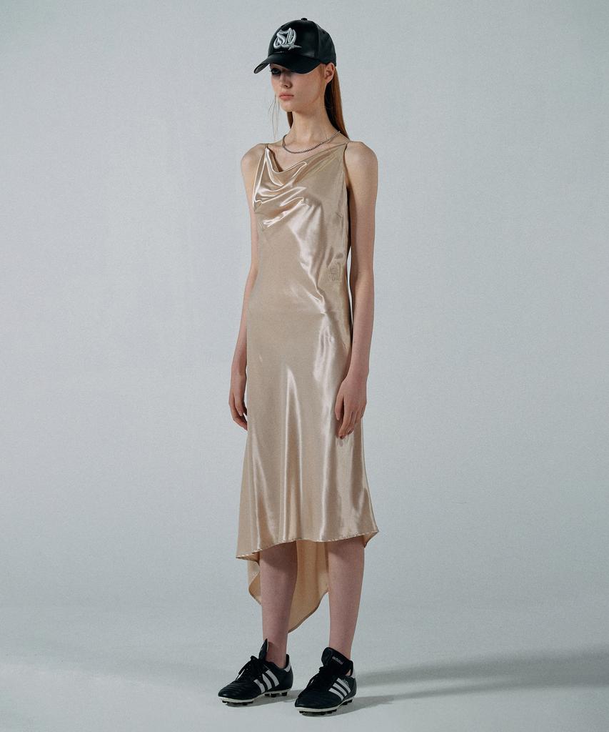 Sculpter Unbalance Cowl Satin Dress Pale Beige