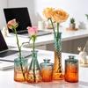 Colored Transparent Glass Bud Vase Retro Hydroponic Flower Planter Vase Centerpieces Wedding Party Decor Home Table Decorations