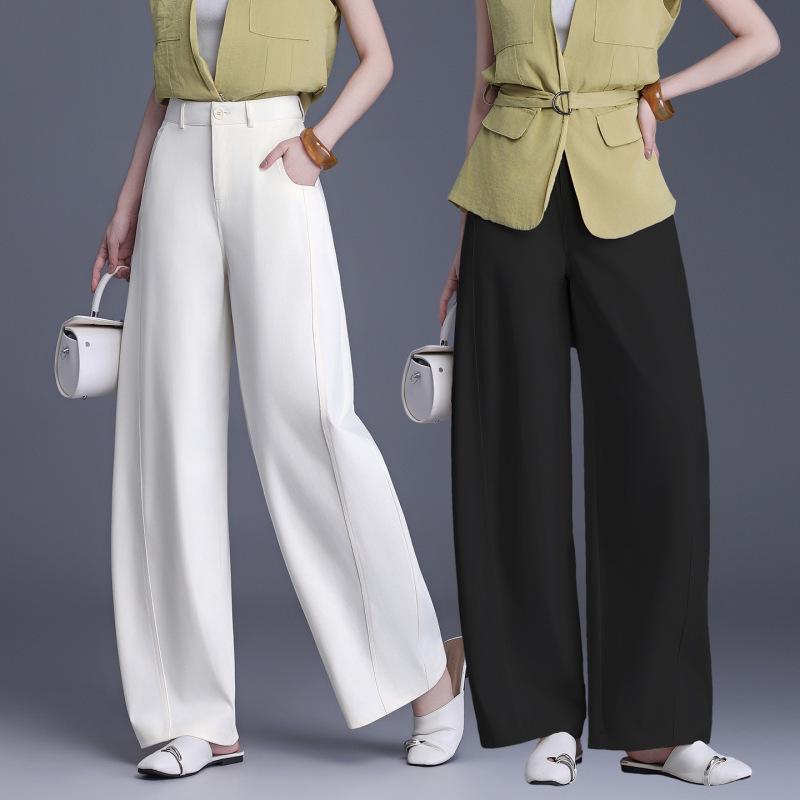 Women's Spring Fashion: High-Waisted Wide-Leg Pants - Loose, Lazy Style, Slimming, Long, Drape, and Straight-Cut Casual Wear